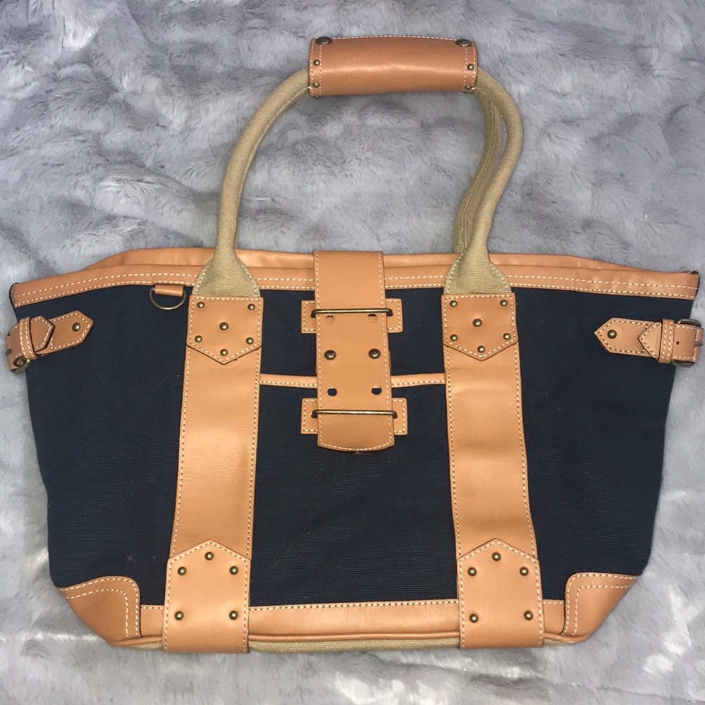 J. Crew NWT Navy Canvas Tote with Real Leather